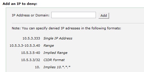 Enter the IP address to block.